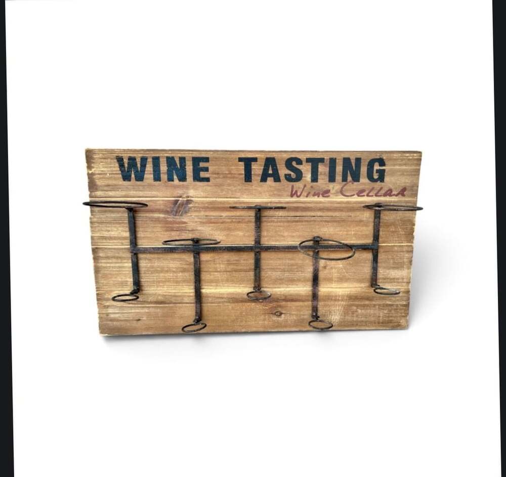 Rustic Wood and Iron Hanging Wine Bottle Holder Wine Tasting Wall Decor